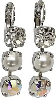 [Mariana] Rhodium Plated Triple Dangle Round Drop Crystal Earrings for Women, Clear AB 1440/1 M48001ro, Crystal, No Gemstone