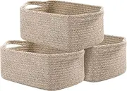 OIAHOMY Cotton Rope Baskets, Woven Baskets for Storage, Nursery Storage Baskets, Rectangle Storage Basket with Handles, Storage Baskets for Shelves, Pack of 3, Brown Variegated