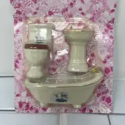 dollhouse miniature furniture ceramic bathroom Country geese toilet sink bathtub