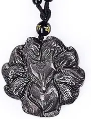 [QSAENHA] Obsidian Necklace Feng Shui Wealth Necklace Nine Tails Fox God Charm Crystal Necklace Pendant Chakra Love Amulet Prosperity Marriage Luck Money/2012