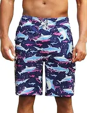 [Lxopogk] Mens Swim Trunks with Mesh Liner Board Shorts Quick Dry Bathing Suit Beach Swimwear for Men Long Shorts with Zipper, Shark, Large