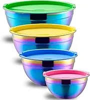 Onlycooker Rainbow Mixing Bowls With Airtight Lids,Stainless Steel Bowl,Salad Bowls 4 Piece Colorful Nesting Bowl Rainbow Kitchen Accessories,Size 5.5,3.6,2.1,1.5 QT Stackable Design