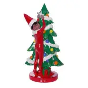 Elf on the Shelf Boy Scout with Xmas Tree Brown Eyes Tabletop Decor 10" x 4.5"