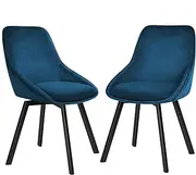 [ALFORDSON] Velvet Dining Chairs Set of 2, Kitchen Chair with Swivel Seat, Metal Legs & Floor Protector, Reading Seating for Home Cafe Coffee Table, Max 150kg, Blue