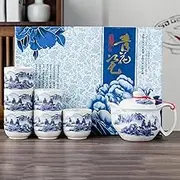 Chinese Tea Set Gifts,Porcelain Teapots With 6 Teacups,Kungfu Tea Service (landscape)