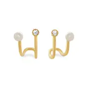 Pearl and Cubic Zirconia Cuff Stud Earrings in 9kt Yellow Gold