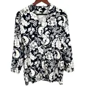 NEW NWT Talbots XL Super Stretchy Navy Blue White Long Sleeve Blouse Shirt Top