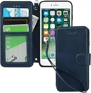 Cavor Case for iPhone 7 Plus, iPhone 8 Plus 5.5'' Luxury Cowhide PU Leather Wallet Case, Flip Folio Case Cover with [Kickstand Function] and [Card Slots Holder] & [Wrist Strap Lanyard] Magnetic Protective Phone Case for iPhone 7Plus/ 8Plus-Blue