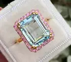 5Ct Emerald Cut Lab Created Aquamarine Beautiful Ring 14K Yellow Gold Plated