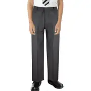 Kids Boys Pants Plain School Uniform Pull Up Regular Fit Elasticated Trouser Grey 11-12 Years