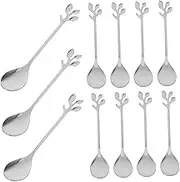 NAMOARLY Leaf Design Long Handle Stainless Steel Spoons 20pcs Bar Iced Tea Stirring Spoons Espresso Dessert Serving