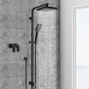 ACA Black Square 8'' Shower Head Set Handheld Adjustable Height Wall Rail With Taps