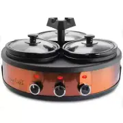 MegaChef Slow Cooker Buffet Server Triple 4.5 Qt. Copper Glass Lids Warm Setting