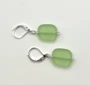 Handmade 925 Sterling Silver Seaglass Leverback Earrings, Peridot Green