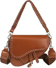 HELFNE Women Small Saddle Shoulder Bag,Trendy Crossbody Bag Clutch Purse,PU Leather Satchel Bags Handbag