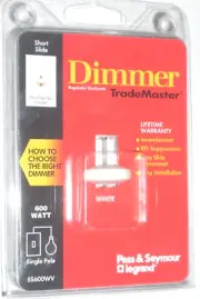 Pass & Seymour Short Slide Dimmer Light Switch White 600W Incandescent - S5600WV