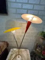 1950' Style 2 Arms Cone Sputnik Tripod Floor lamp With Marble Base Red & Yellow