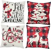 Cabilock 4pcs Christmas Cushion Cover Linen Printed Decorative Pillowcase for Sofa Seat No Pillow Inner
