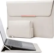 HYZUO 15 Inch Laptop Sleeve Case with Stand Feature for MacBook Air 15 M4 A3241 M3 A3114 M2 A2941 2025-2023, MacBook Pro 15, 15" Surface Laptop 7/6/5/4/3, with Carrying Pouch, Beige(Smiley)