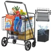Shopping Carts for Groceries, Encrypted Bottom Grocery Cart with Large Black