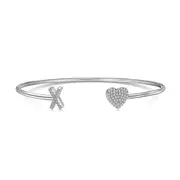 ANYCO Bracelet Silver Heart Shaped Stone With X Initial Charm Bangle Accessories