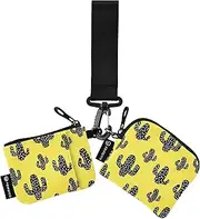 [Caihoyu] Women Coin Wallet Card Holder Compact Size ID Card Holder Cover with Wrist Strap for Men Women 2pcs, Western Cactus Plant Concept Mexicana, 4.13"(L) x 3.5"(W), Travel Accessories