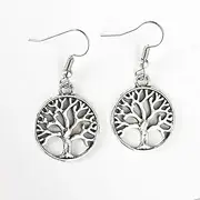 [Nvzi] c suitable for both men and women, Wishing Tree Life Tree Earrings with hollowed out Life Tree Earrings (silver), 4*2cm/1.6*0.8in, 01, No Gemstone