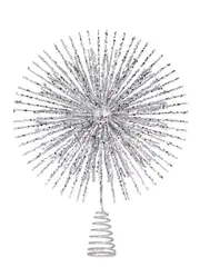 Glittered Silver Starburst Christmas Tree Topper Decoration - 38cm