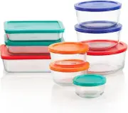 Pyrex Simply Store 9-Pack Mixed Sized Glass Food Storage Set with Lids, BPA-Free
