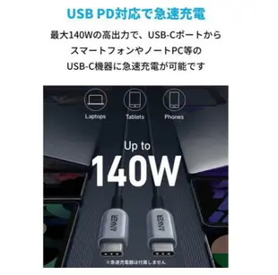 [3東京直購] Anker 765 USB-C 轉 TYPE-C 140W 尼龍編織充電線-90公分 PD快充 MacBook Pro Air