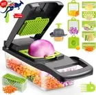 16-in-1 Vegetable Chopper, Food Slicer Dicer with 8 Blades, Colander & Container