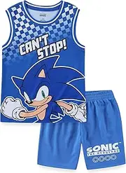 [SEGA] Sonic the Hedgehog Boys Tank Top Shirt and Mesh Short Set for Big Kids, Blue, 5