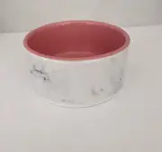 PETABLES WOOF WOOF MEOW MEOW CAT BOWL Ceramic Marble-Look White Pink NEW