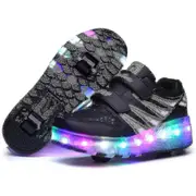 2022 New Led Light Up Roller Shoes Double Wheel Usb Rechargeable Skating Shoes Black 35