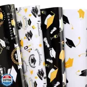 Ulmasinn Graduation Wrapping Paper Flat 8 Sheets with 4 Graduation Patterns D