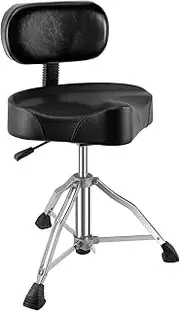 TENTOTEN Drum Throne with Backrest Drum Chair, Portable Removable Drum Throne Seat Motorcycle Style Hydraulic Drum Stool for Adults with Adjustable Backrest & Memory Foam (Black PU-Leather)