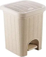 Imitation Rattan Trash Can Pedal-Type Wastepaper Basket Suitable for Living Room Bedroom Bathroom and Kitchen Under The Table
