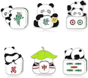 6Pcs Mahjong Panda Pins, Cartoon Panda Animal Enamel Pins, Chinese Style Mahjong Lapel Pins, Panda Mahjong Lover Accessories, 2.5cm(1"), Metal, no gemstone
