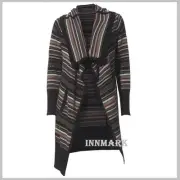 ASHLEY BROOKE STRIPPED PATTERN PONCHO LONG SLEEVE CARDIGAN JACKET / 814