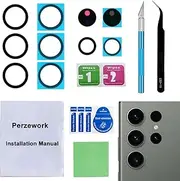 [Perzework] 2 Set Back Rear Camera Lens Glass Replacement for Samsung Galaxy S23 Ultra with pre-Installed Adhesive and Reparing Toolkit