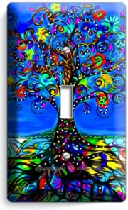 BLUE MEXICAN TREE OF LIFE FOLK ART 1 GANG LIGHT SWITCH WALL PLATES BEDROOM DECOR