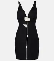 [Farm Rio] Farm Rio Floral-appliqué linen-blend minidress AU 6 black