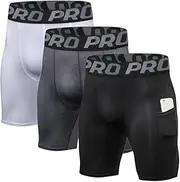 [BEGIANT] 3 Pack Men's Compression Shorts Biker Shorts with Pockets Football Underwear Running Tights Athletic