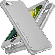 ORETECH Compatible with iPhone SE 2022 Case, iPhone SE 2020 Case iphone 7/8 with[2x Tempered Glass Screen Protector]Full Body Heavy Duty Slim Hard PC Soft TPU Protective Cover for iPhone SE 3/2-Silver