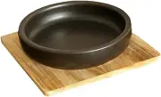 B Baosity Dolsot Bibimbap Bowl Sizzling Hot Pot Round Soup Bowl with Tray Korean Stone Pot Dolsot Pot for Donabe Stews Bibimbap Kimchi, Diameter 22cm