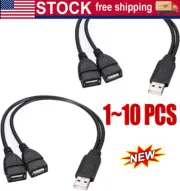 USB 2.0 A Male To 2 Dual USB Female Jack Y Splitter Hub Power Cord Adapter Cable