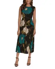 Donna Karan Chiffon Pleated Midi Dress