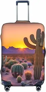 [HTTUP] Cactus Desert Sunsets Print Practical Elastic Washable Travel Luggage Cover with Concealed Zipper for Suitcases, White, Medium