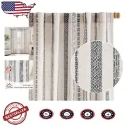 Set of 2 Light Filtering Boho Curtains - 84 Inch Geometric Linen Blend Drapes