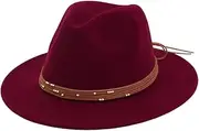 [CCAKXCJJ] Wide Brim Fedora Hats for Women Men Felt Fedora Hats for Women Classic Jazz Hat Panama Hat with Belt